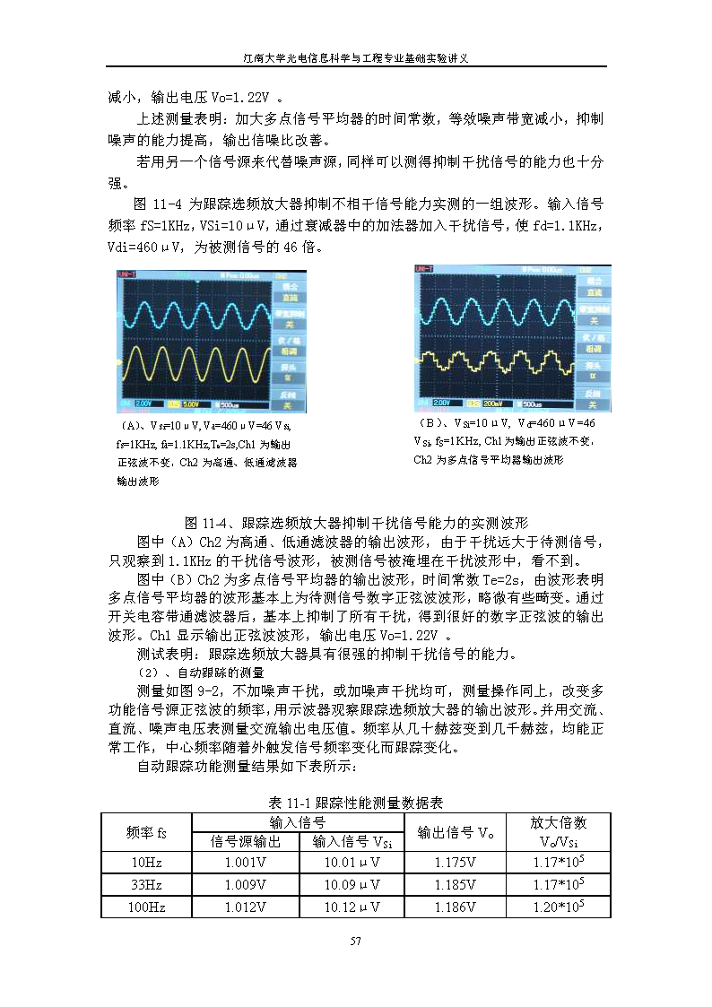 实验十一 跟踪选频放大器实验